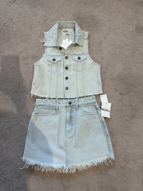 Show Me Your MuMu Light Wash Denim Skirt Set